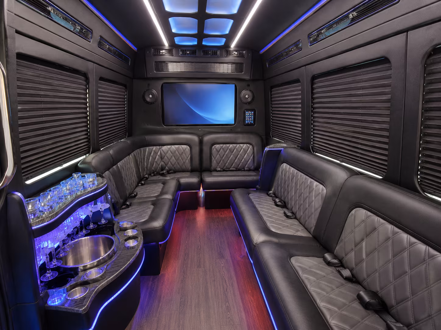 longview 15 passenger party bus interior